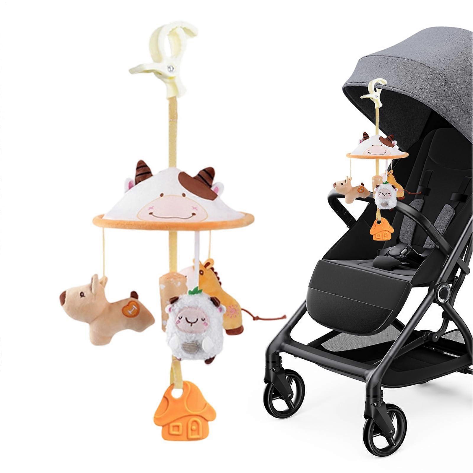 Baby stroller activity toy, hanging musical toy for toddlers on car seats, farmthemed in umbrellashaped design, stroller accessory for onthego.