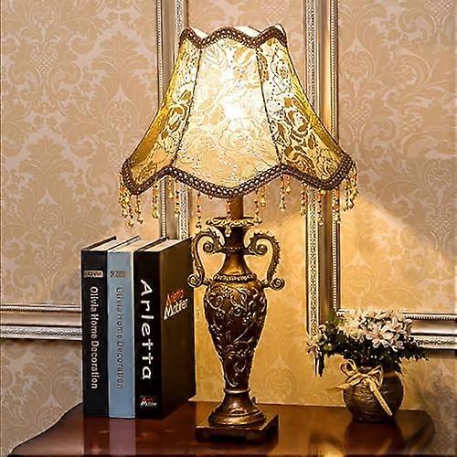 Victorian Style Table Lamp, Antique Fabric Nightstand Light, Decorative Fringe Desk Lamp, Floral Design 32x55cm (13x22inch)