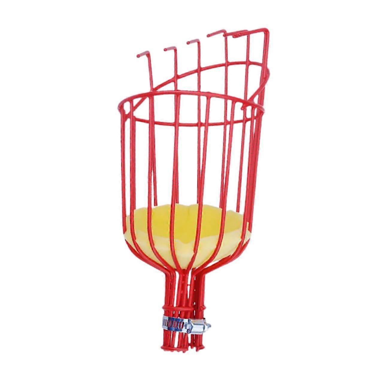 Fruit Picker Stainless Steel Trunk Fruit Picking Aid With Basket And Tongs, Red