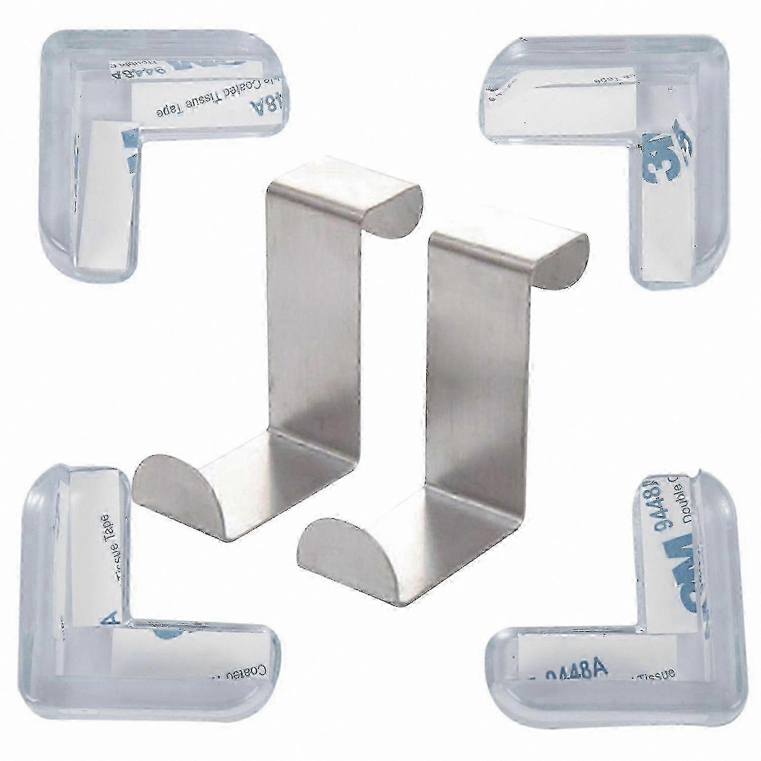 4 Clear Table Corner Protectors & 2 Door Hooks for Home Safety