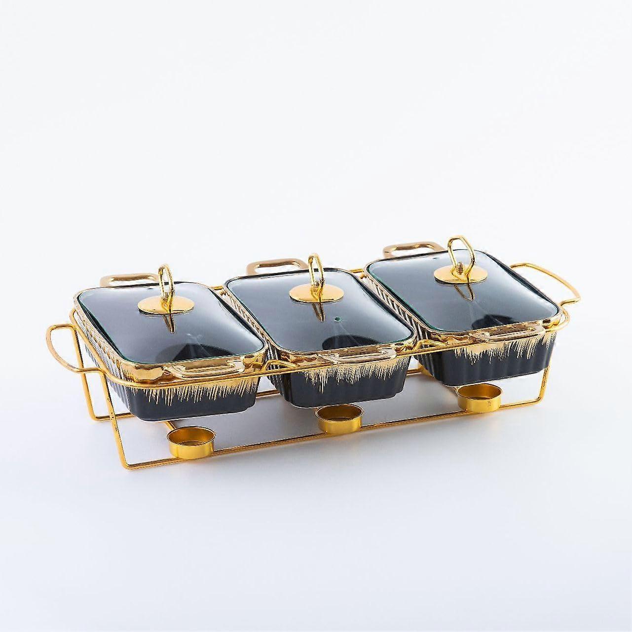 3 Packs Chafing Dish Buffet Set Black Ceramic Food Warmers for Hotpot, Parties