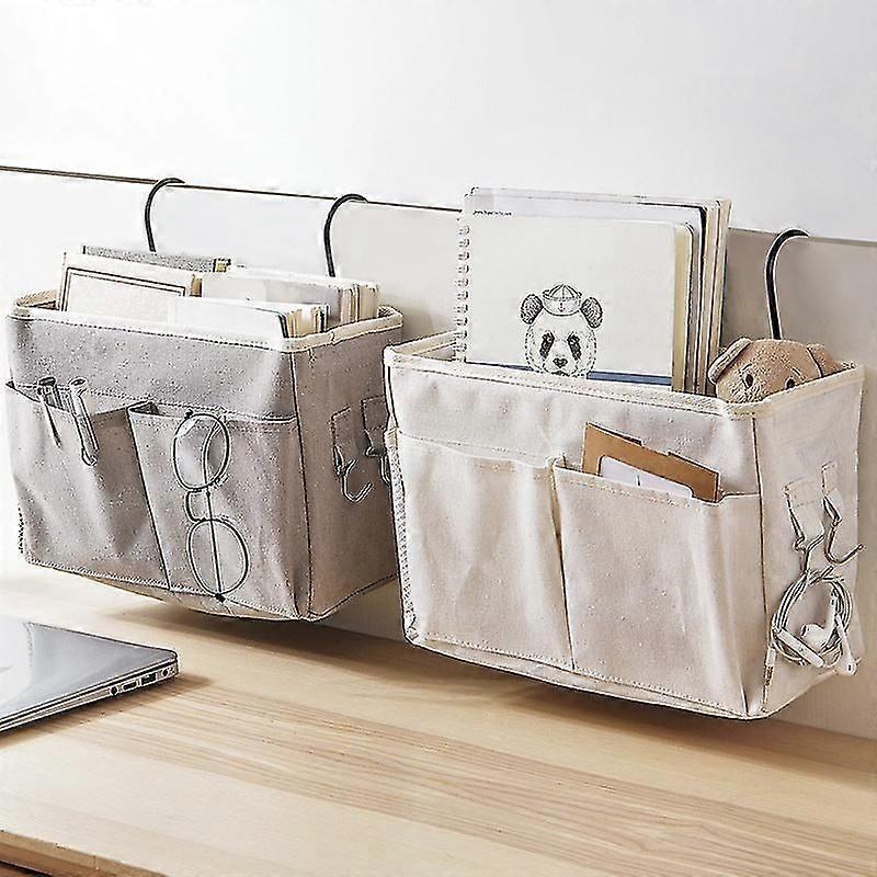 Gray Bedside Organizer with Hanging Pockets, 30x25x11cm Storage Solution for Bedroom Essentials