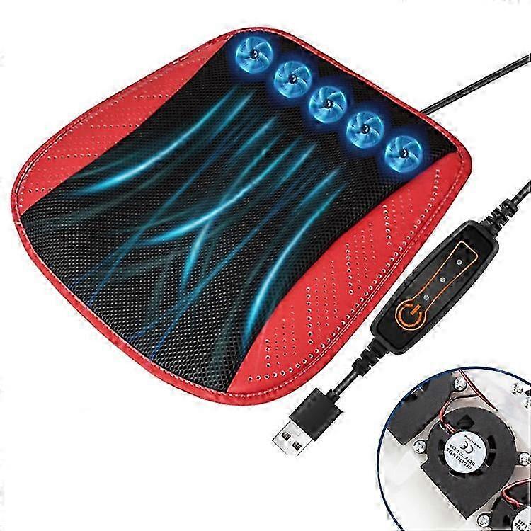 USB-Powered Summer Seat Cushion with 5 Fans for Breathable Comfort and Cool Relief in Vehicles