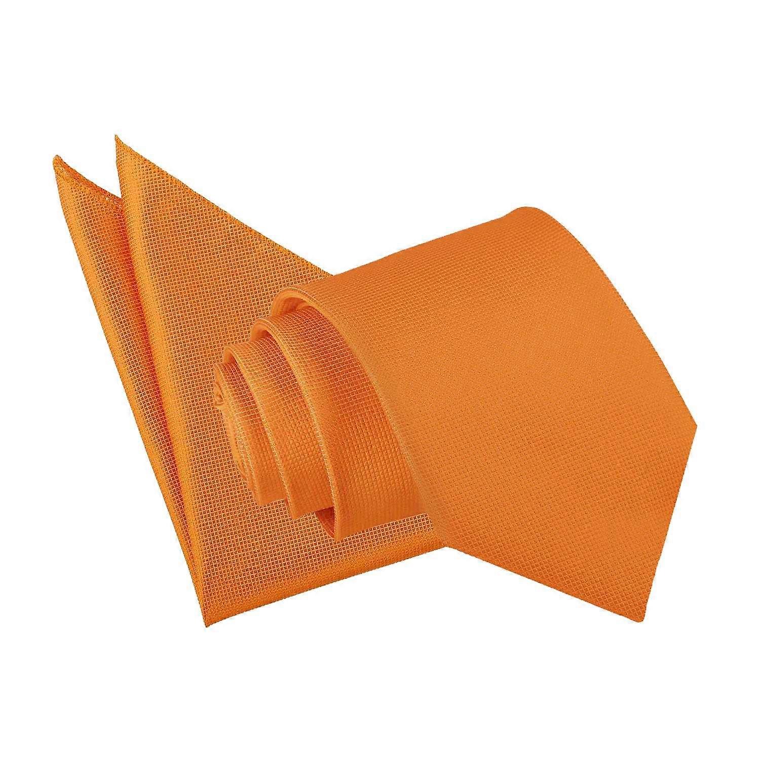 Celosia Orange Solid Check Tie and Pocket Square Set
