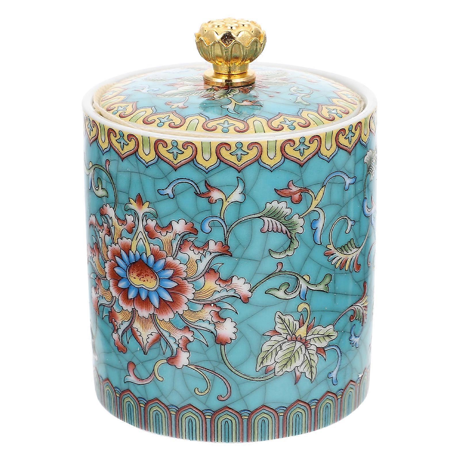 Ceramic Tea Storage Container Blue Material Household Use Sealed Storage 1Set