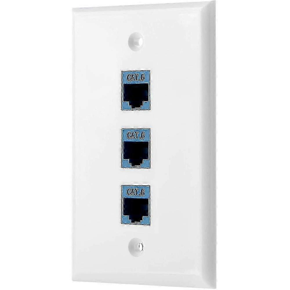 1-Pack White/Blue 3-Port Ethernet Wall Plate with Cat6 RJ45 Coupler for Home & Office Network Setup