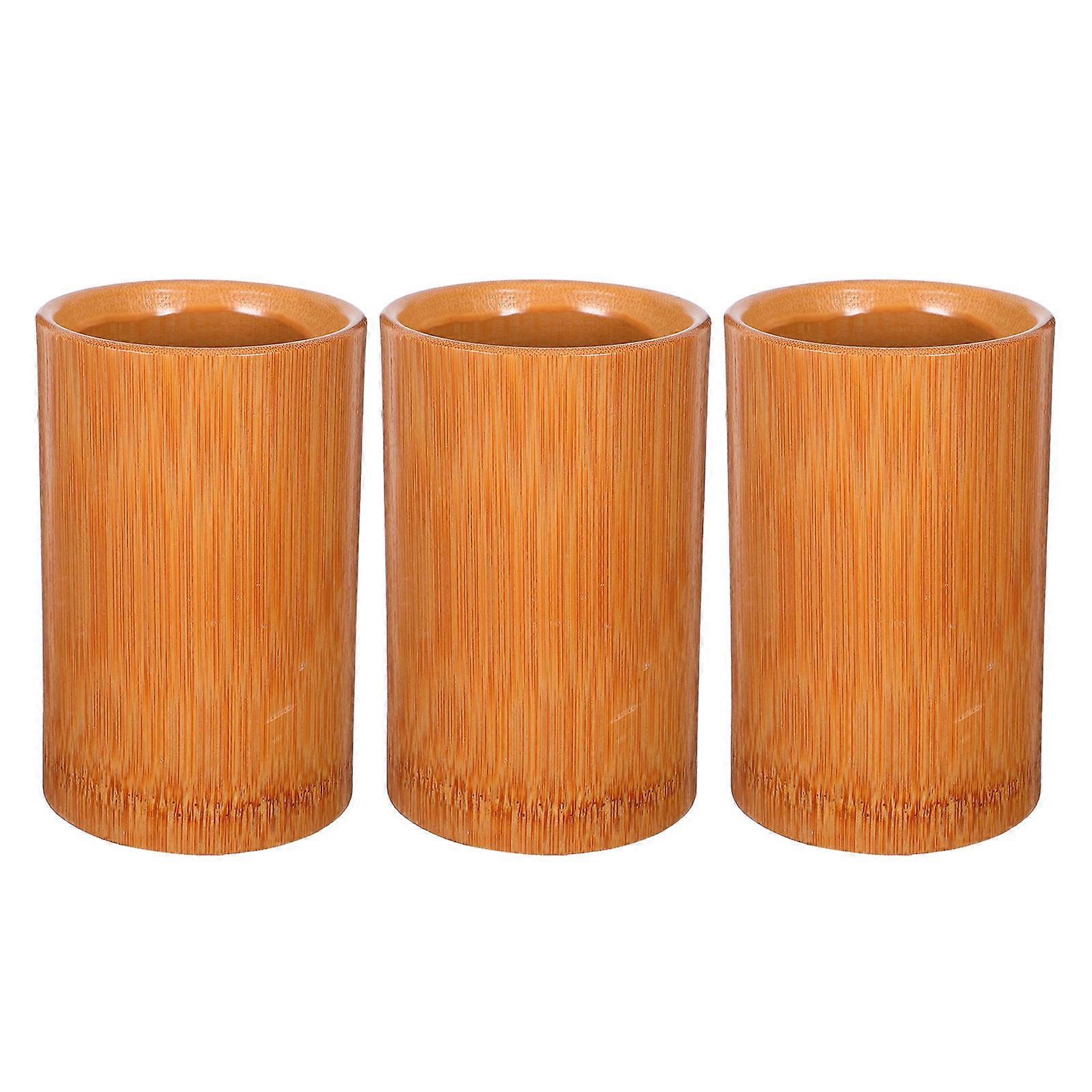 Functional Bamboo Utensil Holder For Home Or Office Versatile Organizer In Khaki Bamboo 3Pcs