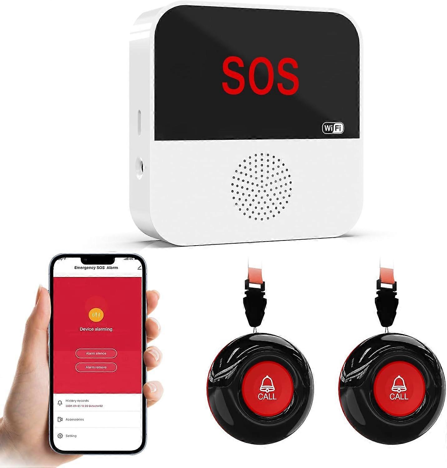 WiFi Smart Wireless Caregiver Pager Call Button System Emergency Alert System Life Alert Button for Seniors Patient Disabled Elderly 2 SOS