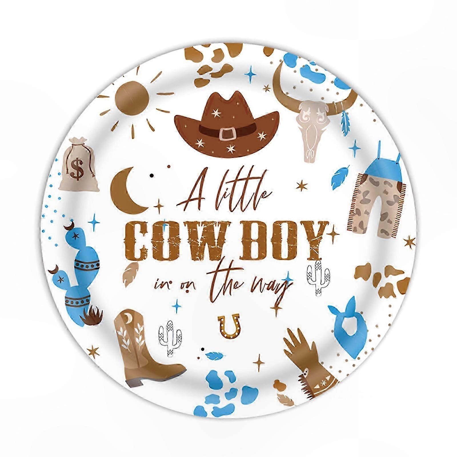 Cowboy Themed Party Tableware Set with Plates, Napkins, Flags & Tablecloth for Birthday Events