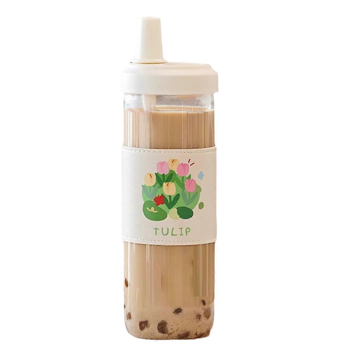 Cute Milk Tea Cup with Straw Simple Portable Cup Large Capacity Milk Cup with Lid Transparent Leak-Proof Straw Cup 850ML