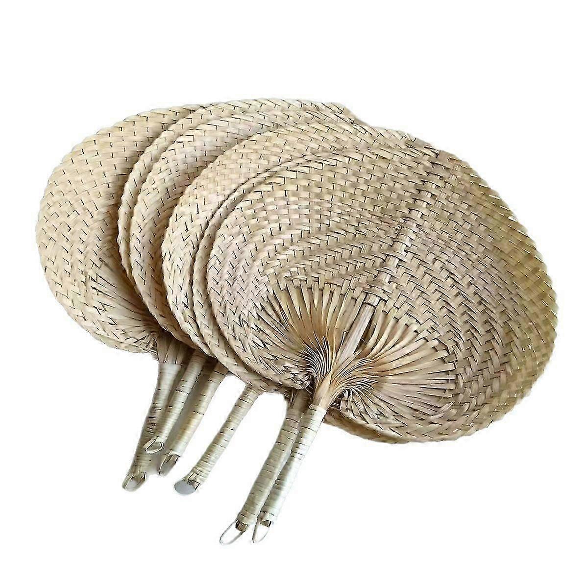 6 PCS Handmade peach-shaped bamboo woven white fan, summer cooling palm-leaf fan