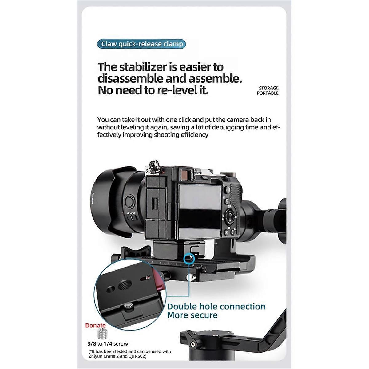 Claw Quick Releae Plate Mount 1/4inch Tripod Base Mount Gimbal Quick Switch System for DSLR Camera