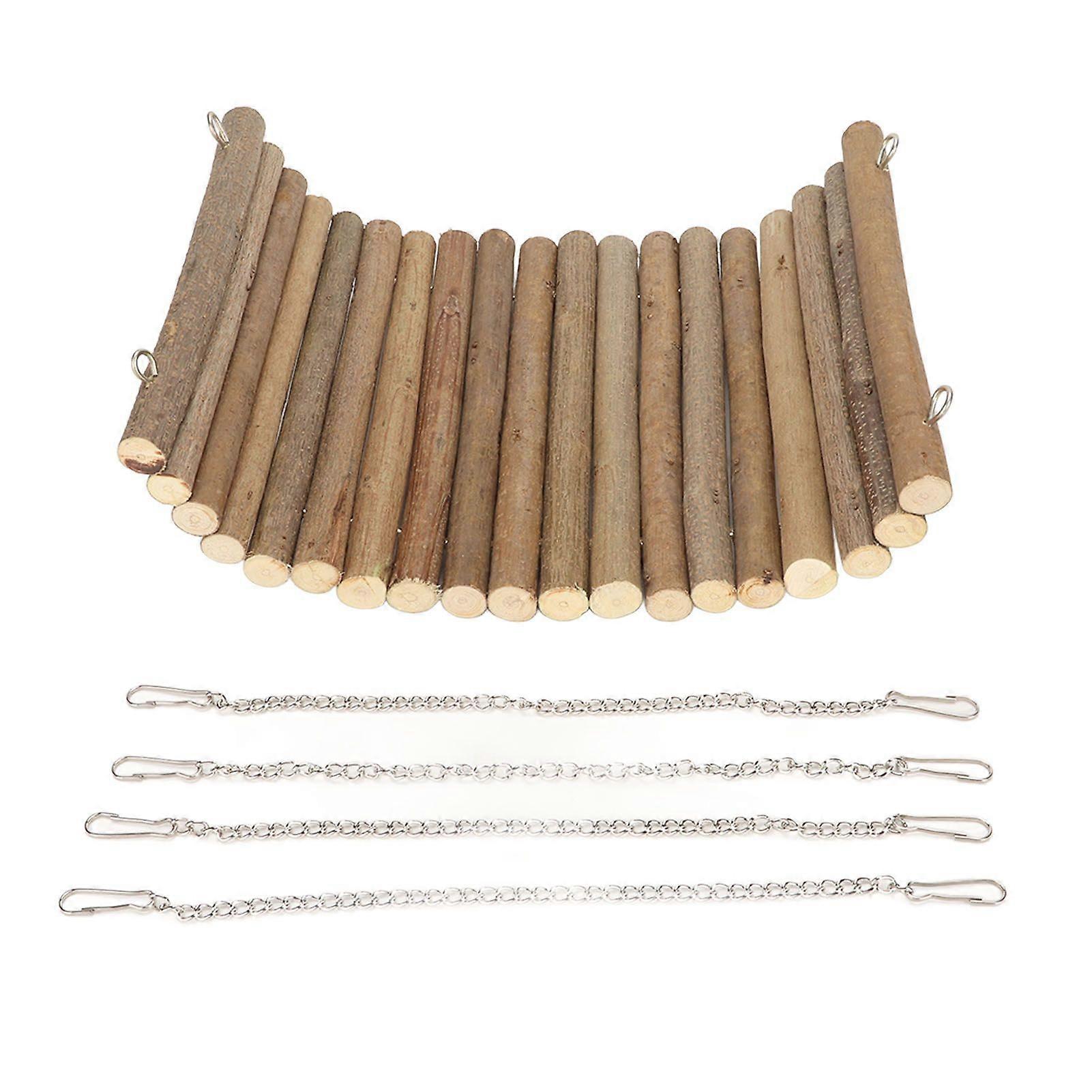 Hamster Wooden Swing Natural Large Space Climbing Playing Hamster Swing Hammock with Hanging Chain for Mice Parrots 20x30cm/7.9x11.8in