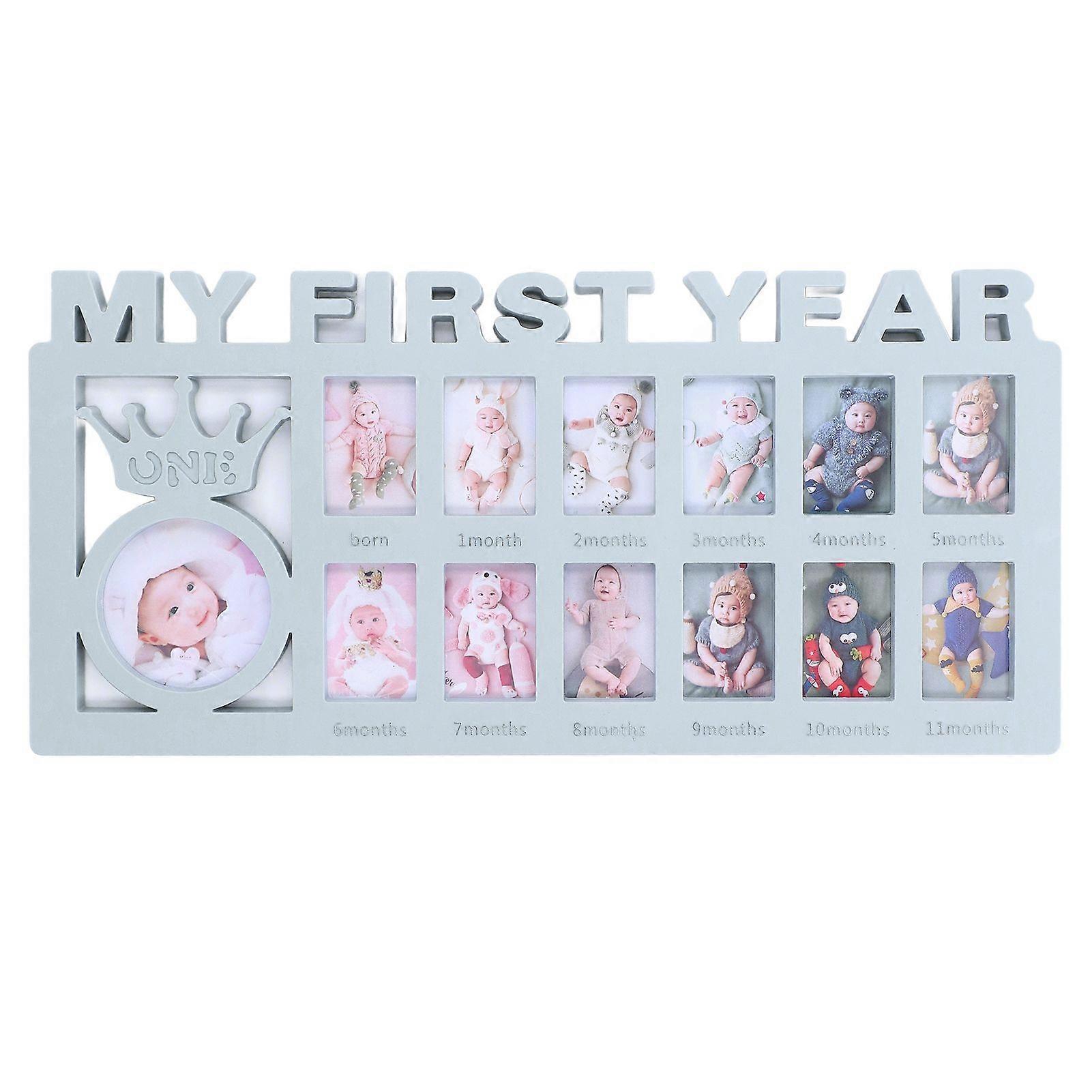 Newborn Photo Frame Durable Polished 12 Small Picture Frames Record Baby's Monthly Growth Baby Photo Frame for GiftBlue