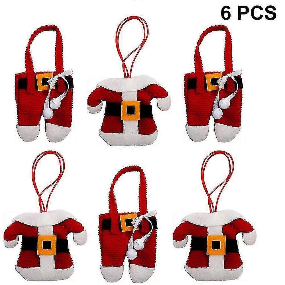 6 Pcs Christmas Holders Pocket Set Santa Claus Suit Cutlery Knifes Forks Tableware Bag Storage Covers Christmas Decoration