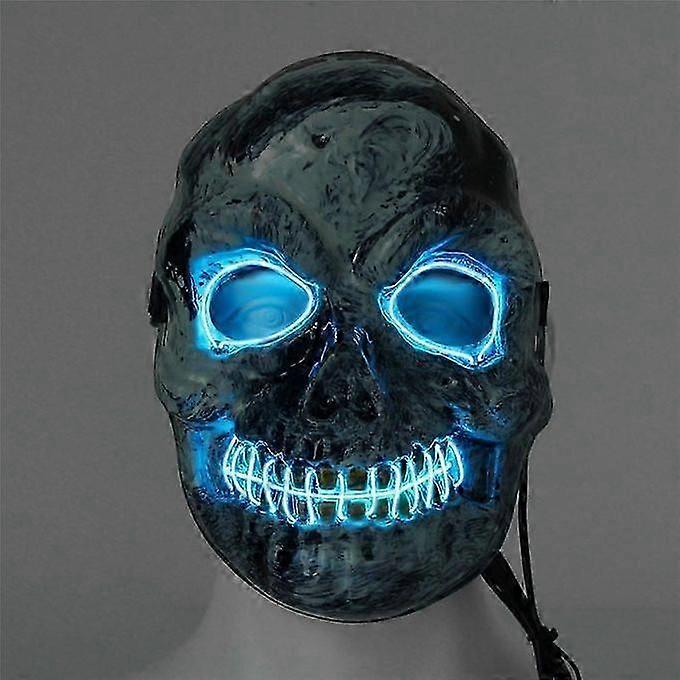 LED Light Up Squelette Crâne Effrayant Halloween Adulte Cos - Bleu