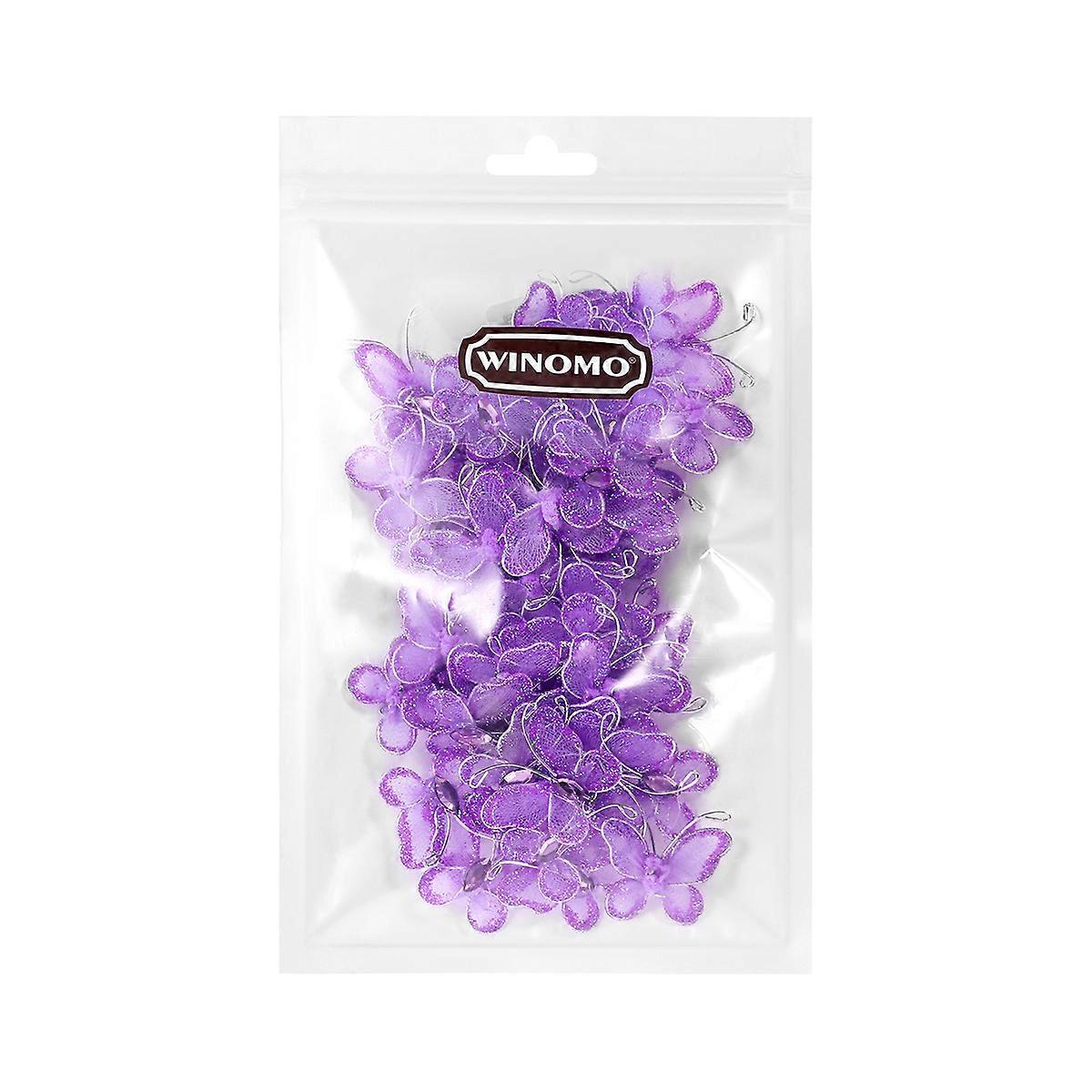 Decorative Butterfly Mesh Butterfly for Wedding with Glitter 50Pcs Purple
