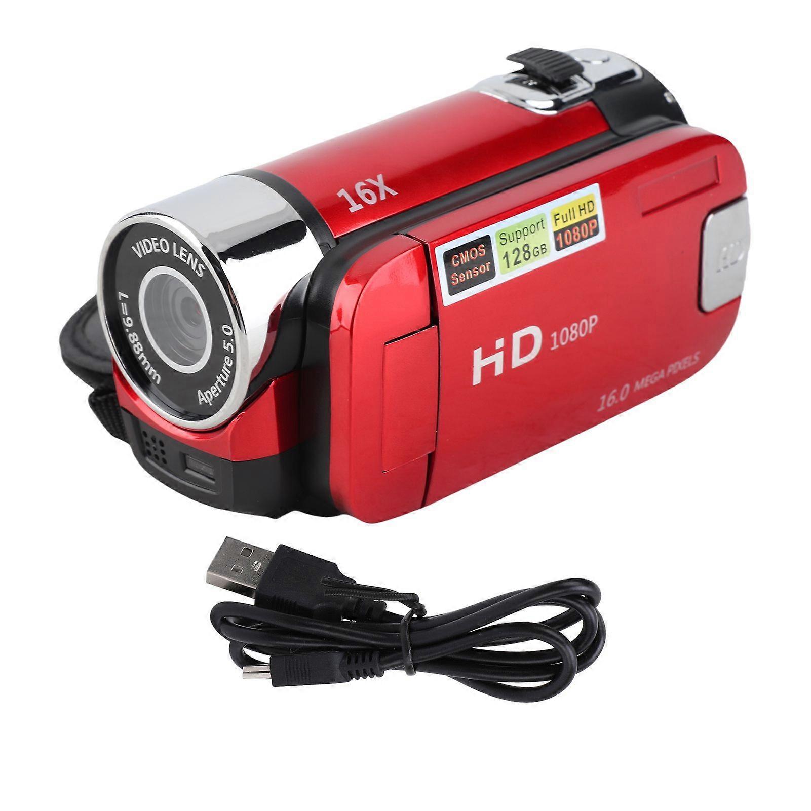 Video Camera with 2.4 Inch Color Screen Fill Light 16MP 1080P 16X Digital Zoom Anti Shake Loop Video Recording Camcorder for Travel Growth Record Red
