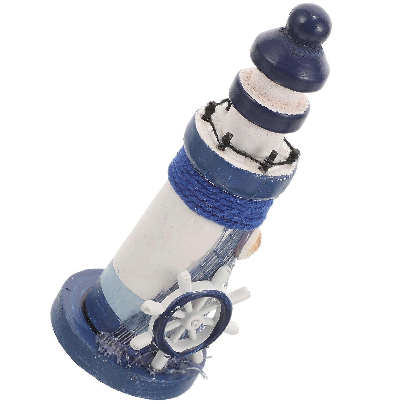 Wooden Lighthouse Statue Mediterranean Style Decoration for Home 3Pcs