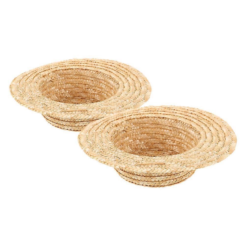 Handmade Mini Straw Hats Doll Accessories for Decoration 2Pcs Khaki