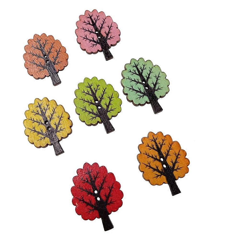 Wooden Snaps Lovely Buttons for Decoration 150Pcs Assorted Tree Pattern