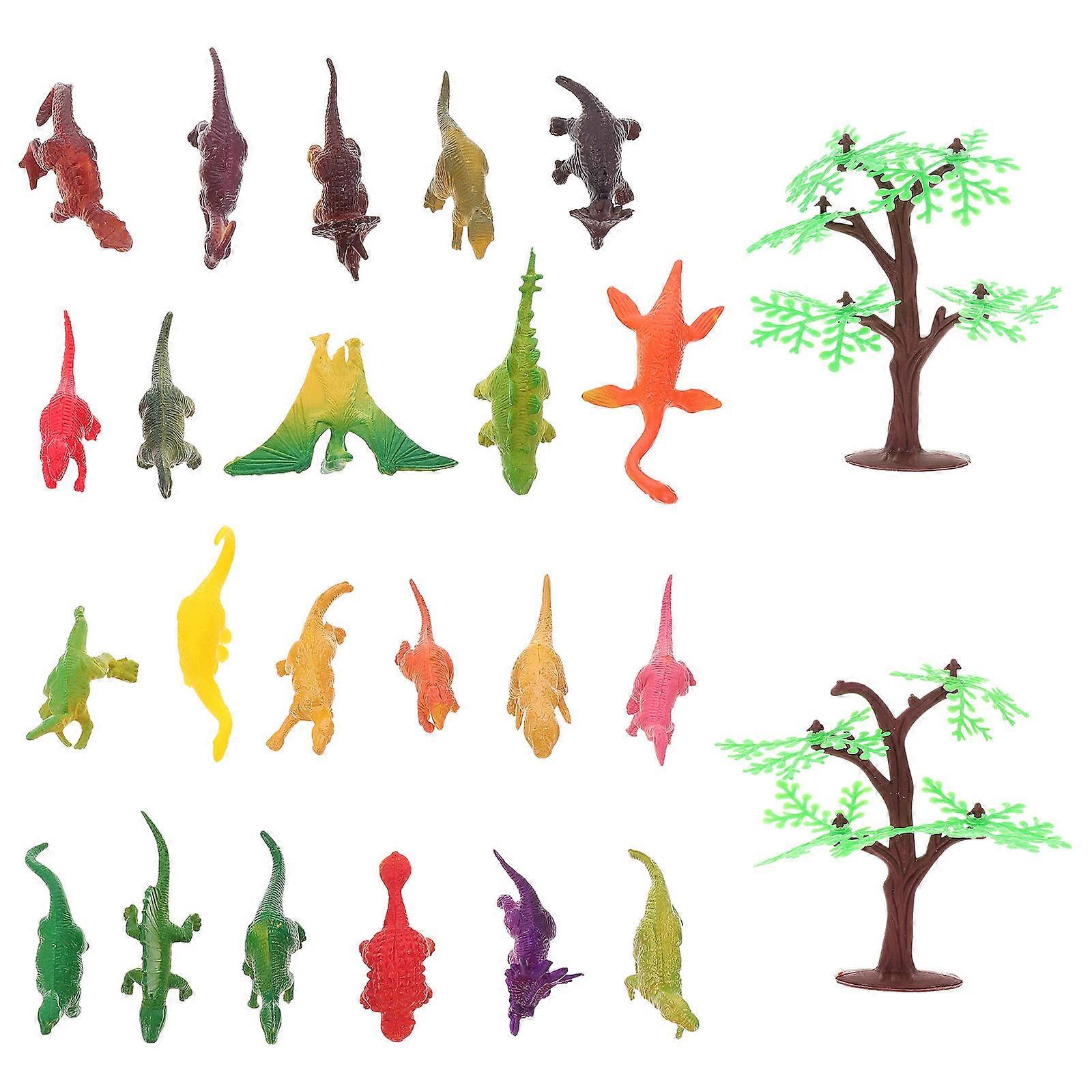 Mini Dinosaurs Toy Plastic Model Set for Children Play 1Set with Trees