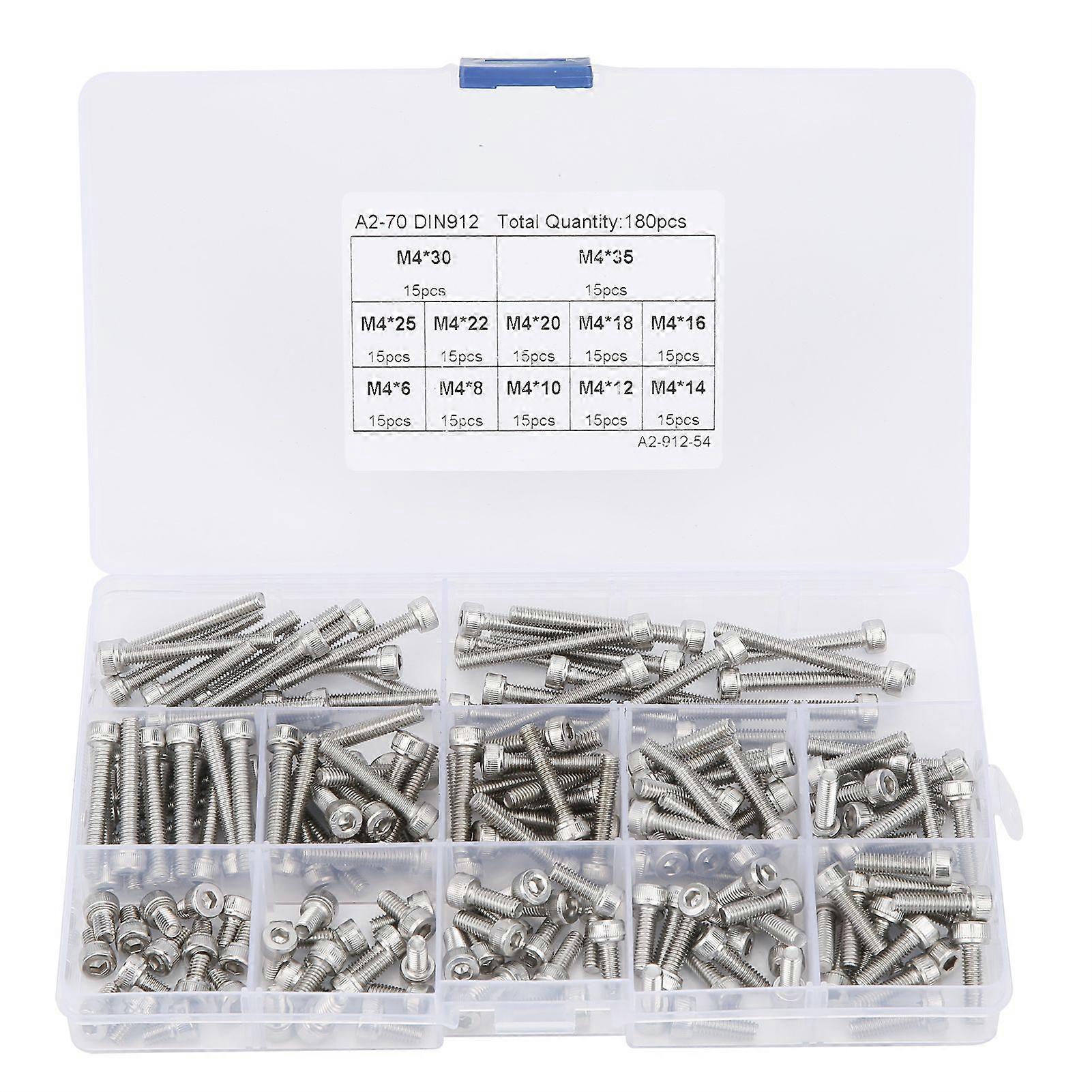 Hex Socket Screw Cap 304 Stainless Steel MultiLength Combination Set Nail Assortment Kit(180pcs(M4) )