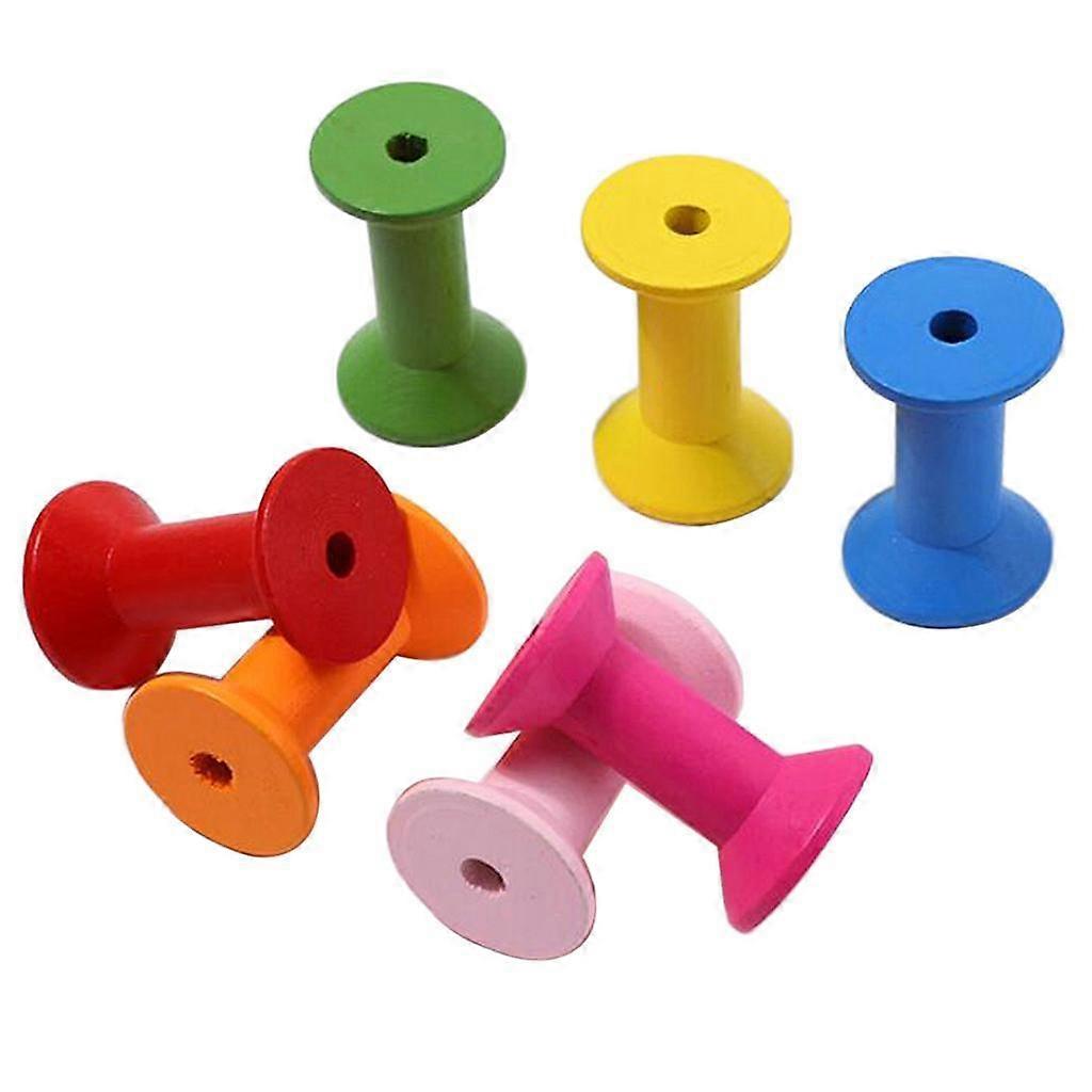 100 Pieces Colorful Wooden Sewing Tools Empty Thread Spools Sewing Crafts