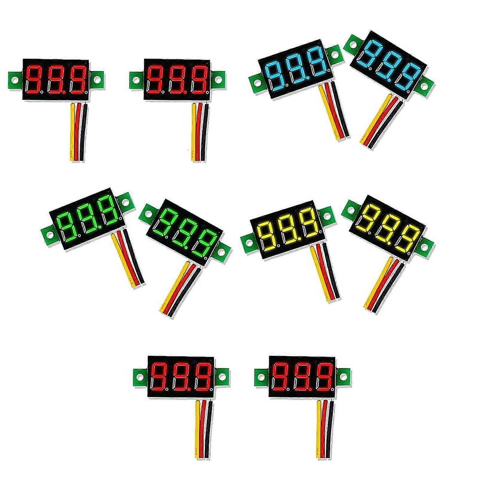 Mini DC Voltmeter Display 3-Wire 0-100V Voltage Tester 10PCS 0.28 Inch LED Panel 4 Colors Combined