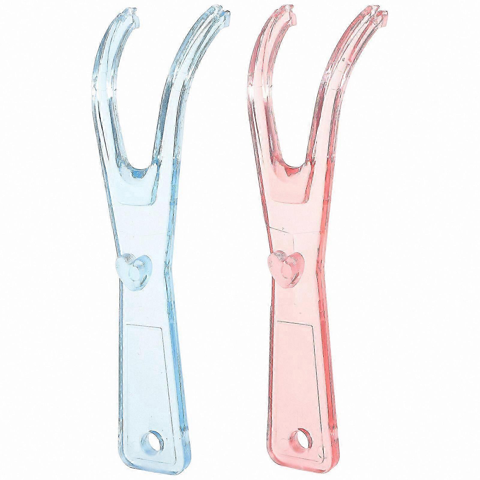 2-Pack Dental Floss Holders with Built-In Spool, Flat Wire Replacement Racks for Oral Care (Pink & Blue)