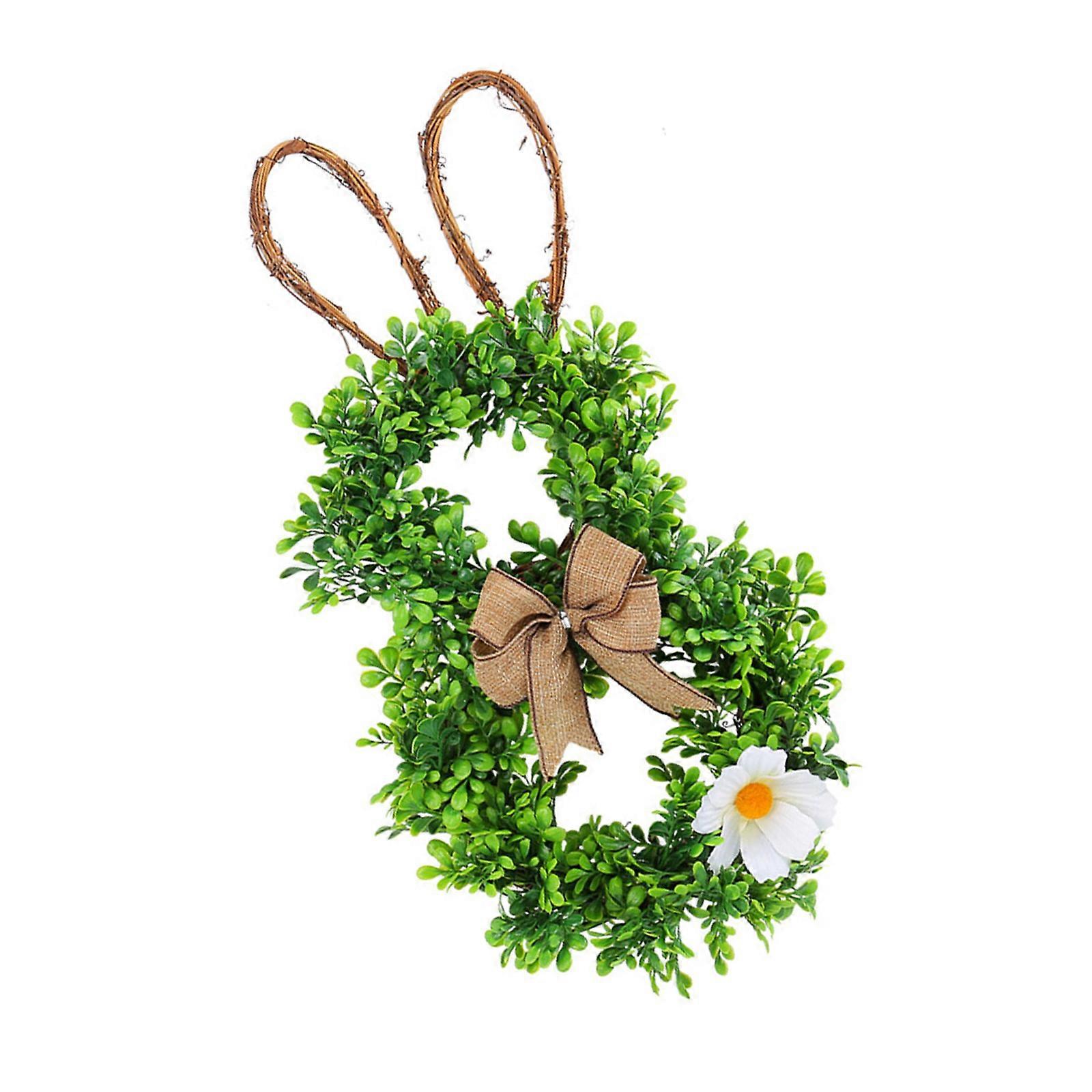 Couronne de fleurs et lapins de Pâques - Décoration de porte artificielle multicolore pour porche ou maison de campagne