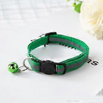 Pet Bell Collar Safety Buckle Adjustable Reflective Cat Collar with Bell for Dogs Puppies KittensGreen
