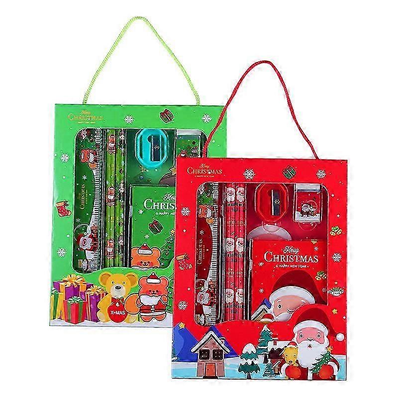 Christmas stationery set two sets includes pen eraser notebook ruler