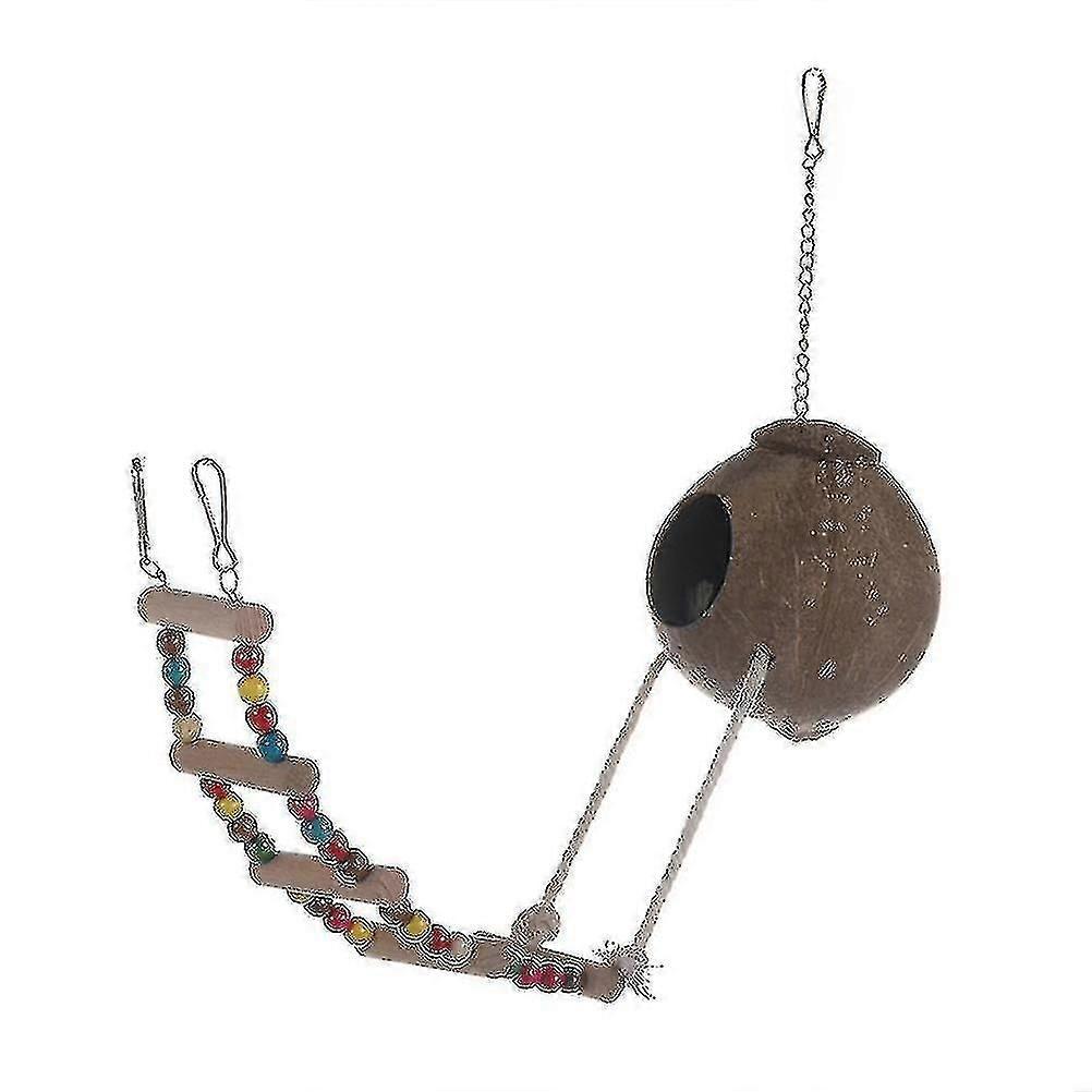 Oiseaux Coconut Shell Breeding Nest Parrots Hamster Climb Ladder Swing Hanging Toy