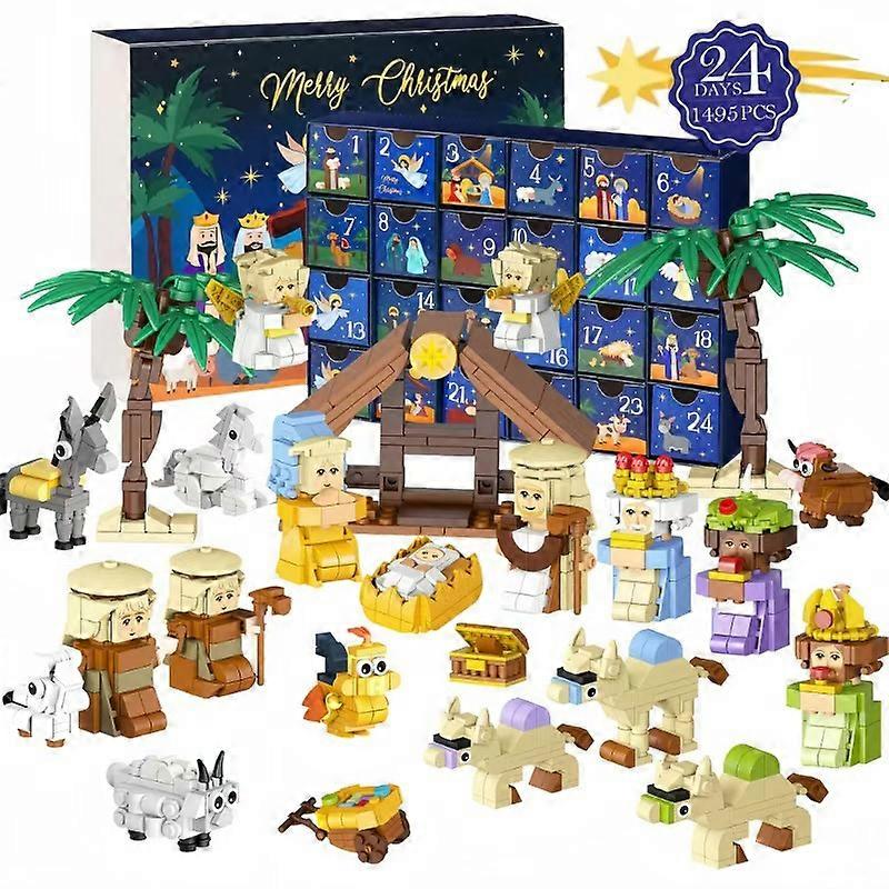 Christmas Advent Calendar Building Blocks Blind Box 24 Day Countdown DIY Child's Children Christmas Train Tree Statue Scene Gift