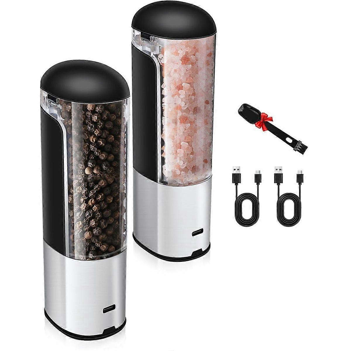 Electric Salt and Pepper Grinder Set Rechargeable for USB, Automatic Adjustable Pepper Mill,80ml Cap