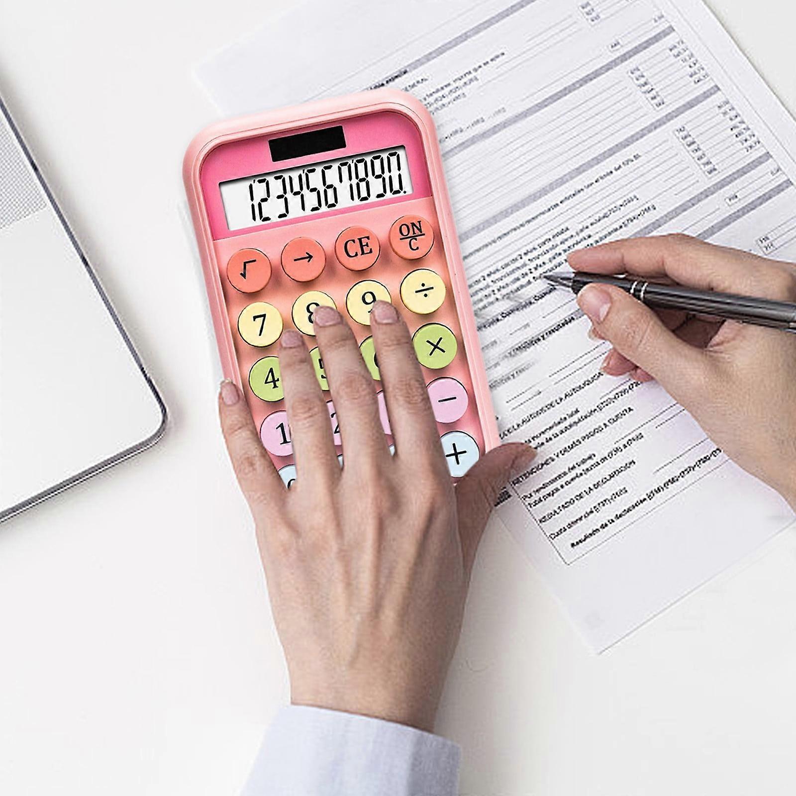 Quinlirra 10-digit Desk Calculator with Large LCD, Solar & Battery Powered, Sensitive Buttons, Standard Functions, Candy Colors