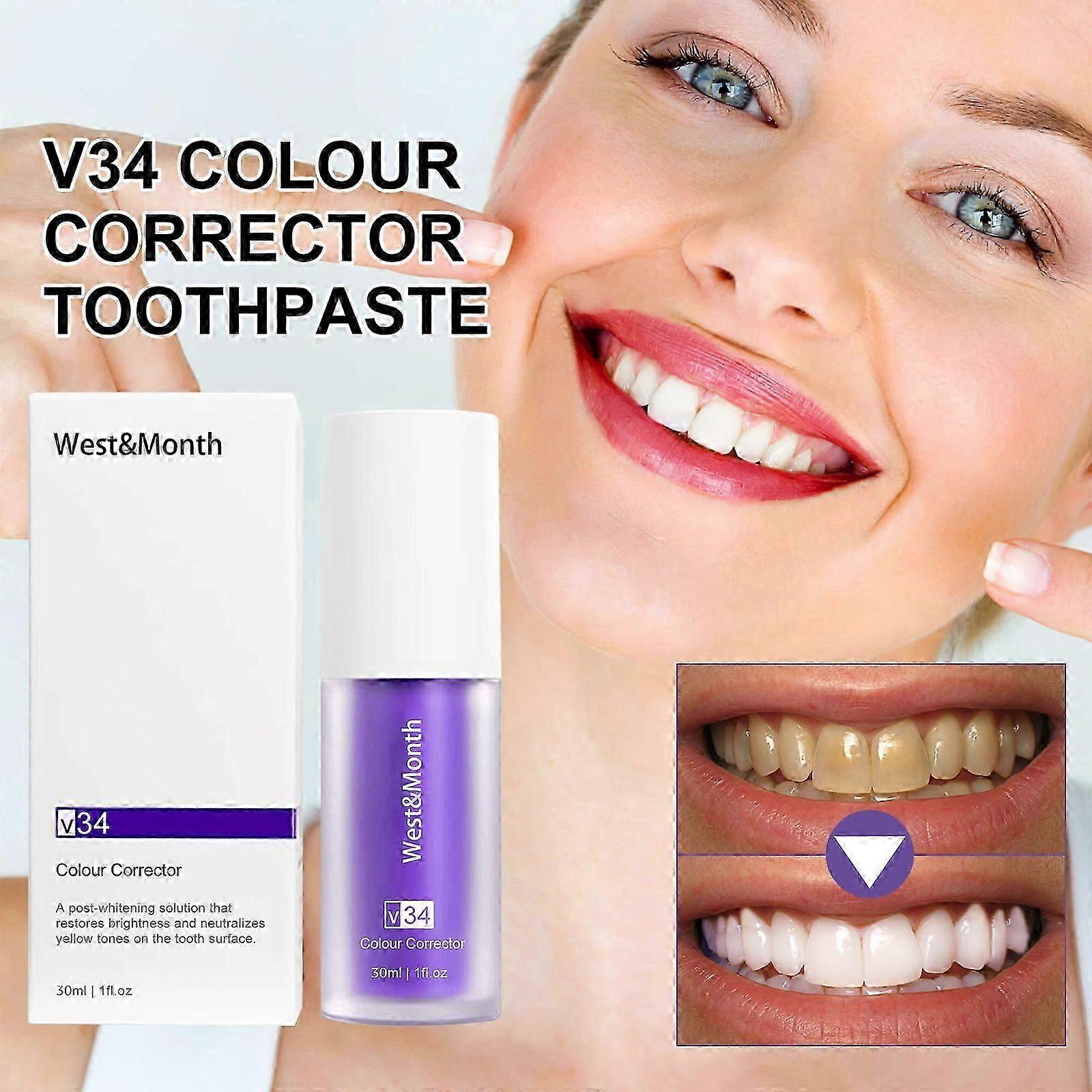 V34 Colour Corrector Toothpaste - Whitening, Stain Removal & Fresh Breath, 30ml