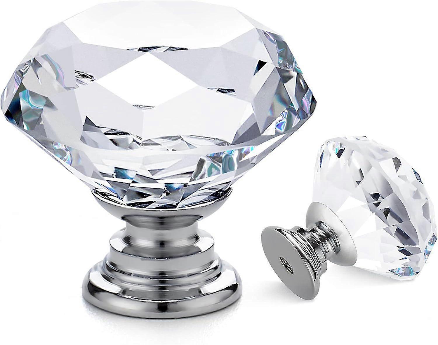 25 Pack Crystal Knobs for Dresser Drawers Glass Cabinet Knobs Diamond Shaped Drawer Knobs - 30 mm Knobs with Silver Base Silver