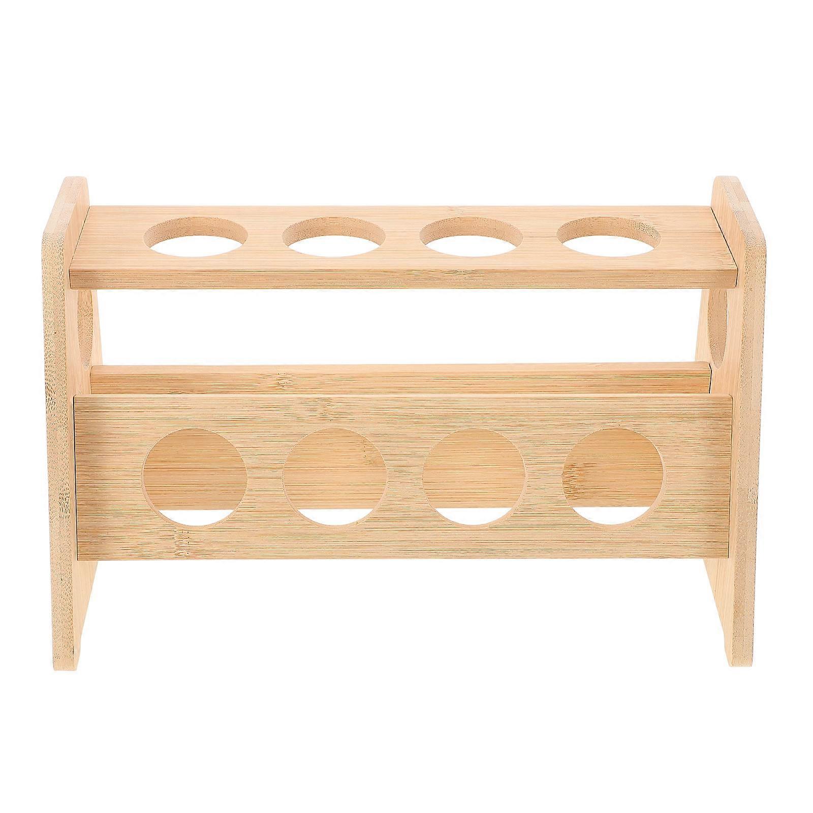 Double Layer Stand Trapezoidal Wooden Spice Jar Rack for Desktop Storage