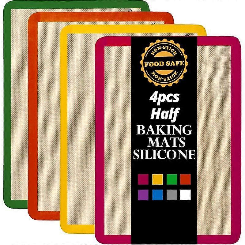 4 count Half Sheet  Baking Mat, Non-Stick,  Safe  Mats for Baking Cookies, Macarons, Vegetables, 480? Heat Resistant (Red&Yellow&Green&Orang