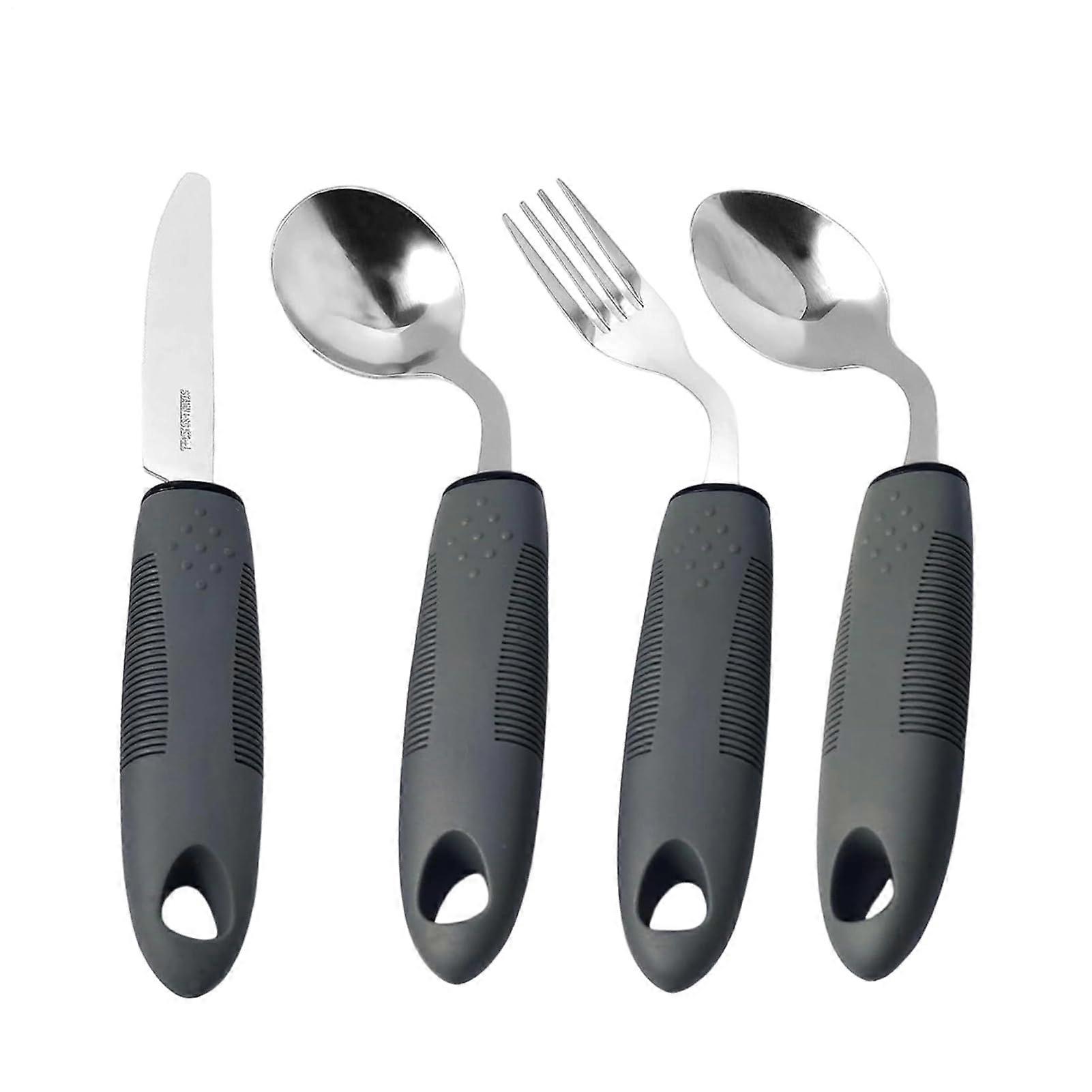 Adaptive Utensils with Non Slip Silicone Grip, Ergonomic Silverware for Hand Tremors, 4 Piece Set