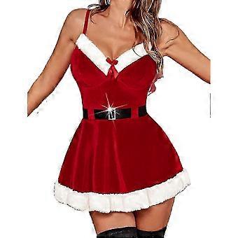 Sexy Santa Dress Set Christmas Dress For Women Babydoll Chemise Velvet Outfits Sleepwear Premium