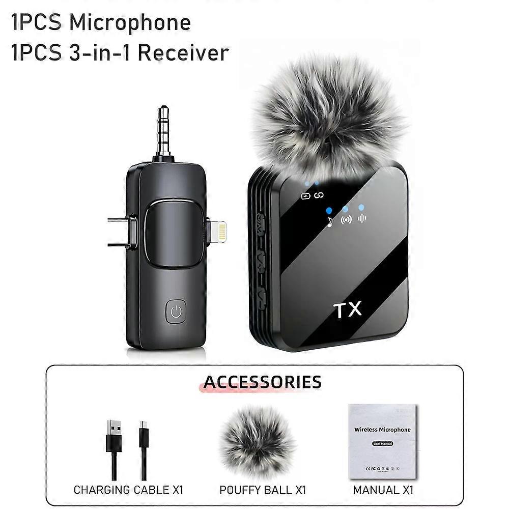 Microphone �� revers sans fil design trois en un, chargement du microphone d'enregistrement vid��o portable avec r��duction du bruit �� pince