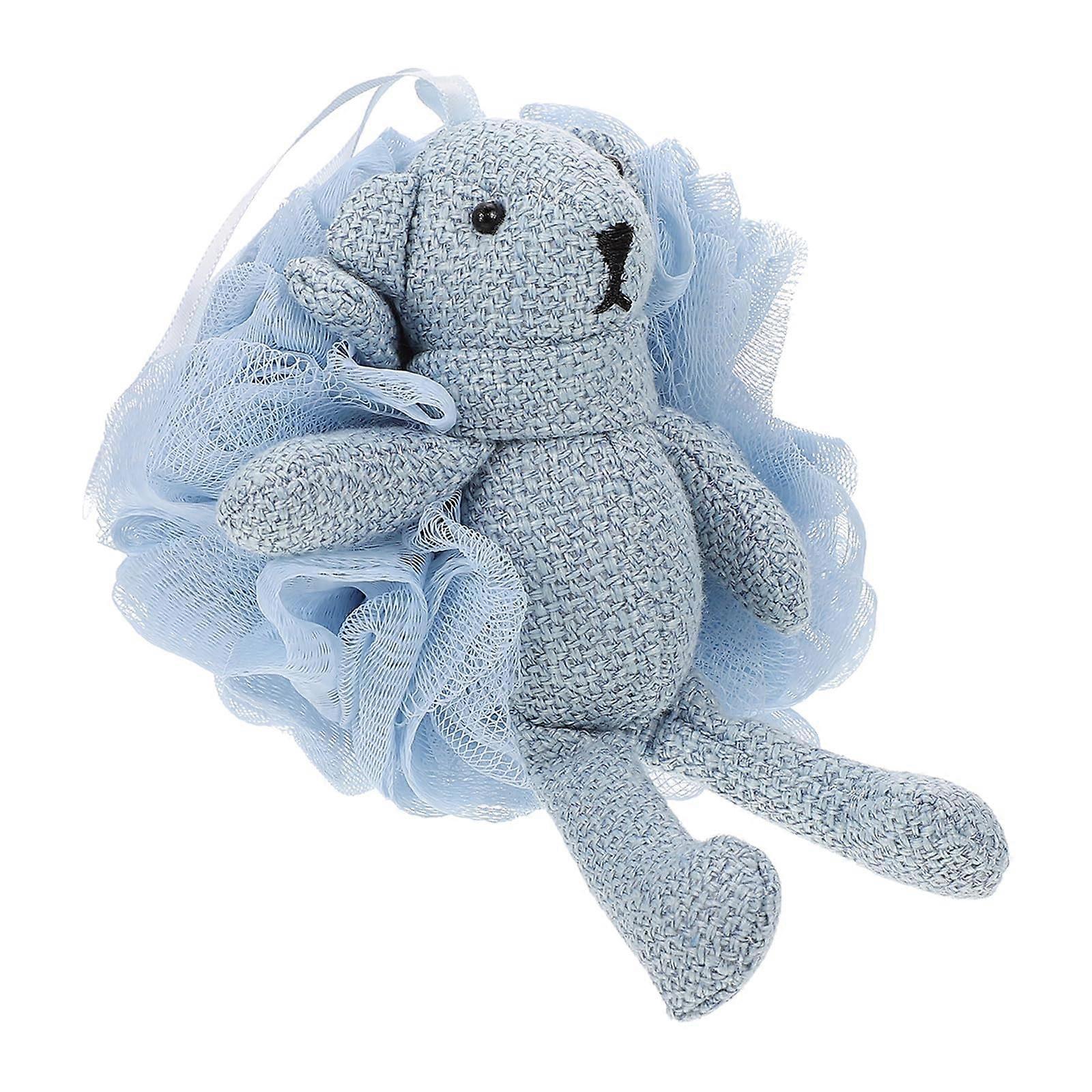 Loofah Bath Sponge Shower Pouf with Fun Cartoon Design for Gentle Skin Exfoliation Sky Blue