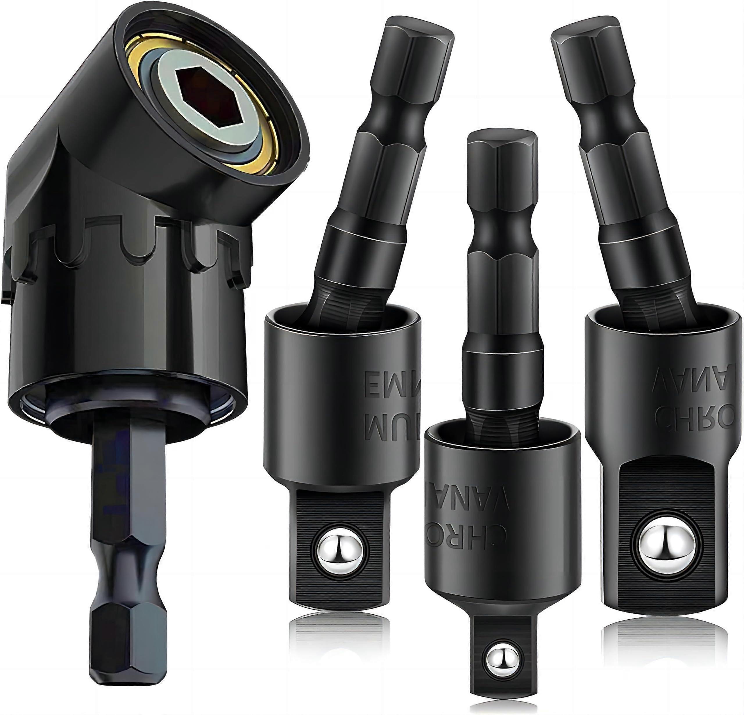 105° Right Angle Drill Adapter 4in1 Impact Grade Bit Extension Set 360° Rotatable for Tight Spaces