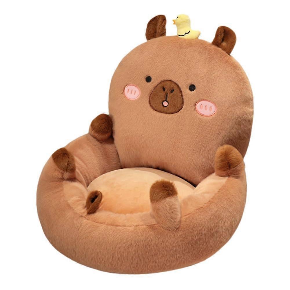 Capybara Cushion Plush Seat Pad with Backrest, Soft Ergonomic Floor Pillow, Brown 19.7''