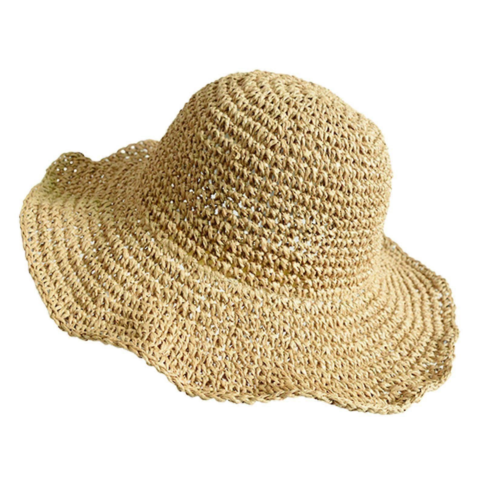 Wide Brim Sunshade Foldable Solid Color Straw Hat Sun Hat Cap For Summer