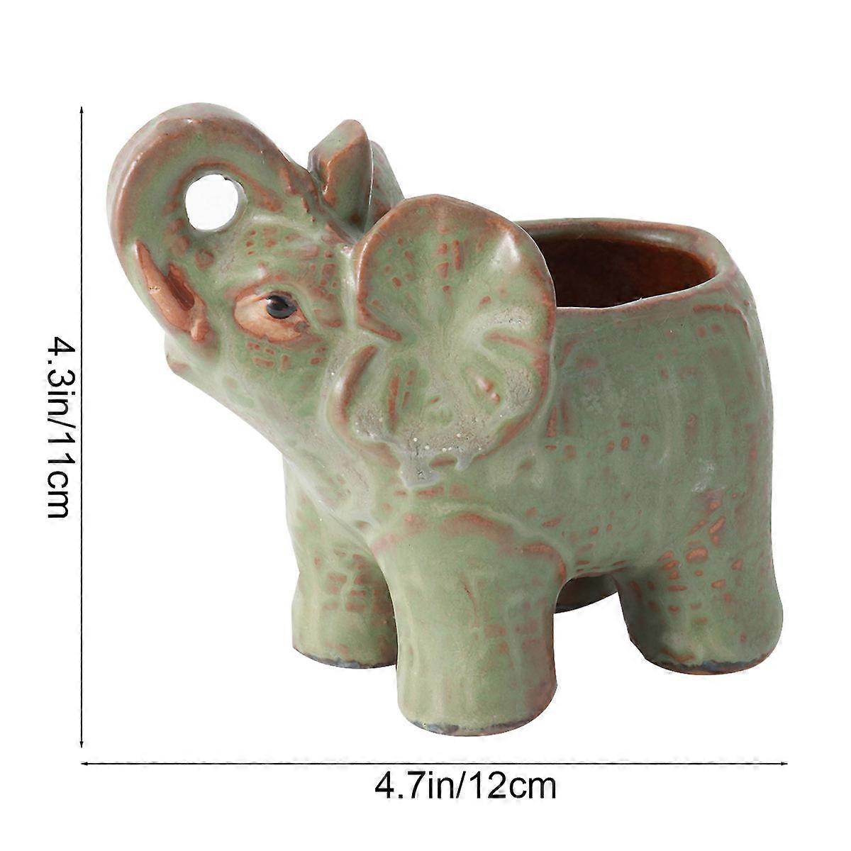 Artistic Flower Pot Elephant Shape for Gardening Use 2Pcs Ceramic Set