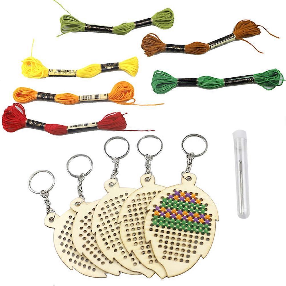Wooden Cross Stitch Kit for DIY Use 5Pcs Leaf Shape Craft Set